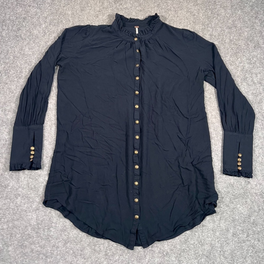 Free People Black Lieutenant Long Sleeve Mini Shirt Dress Women's‎ Size Large